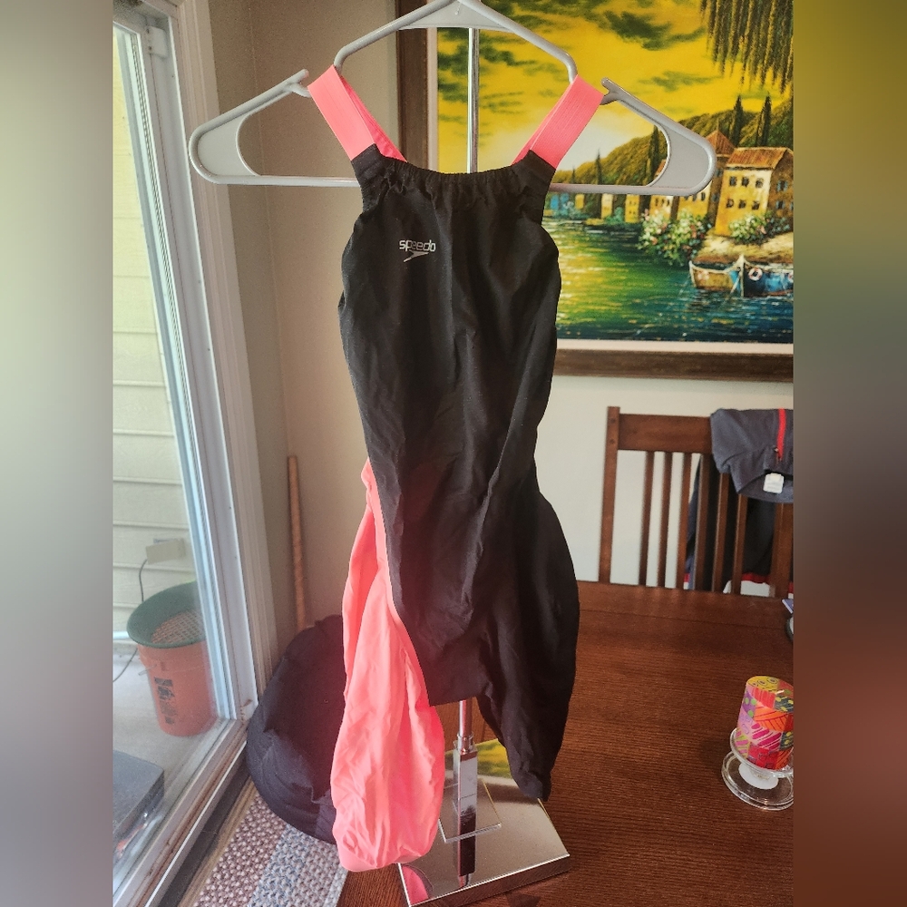 Speedo Black and Pink Fastskins Bodysuit Swimwear
